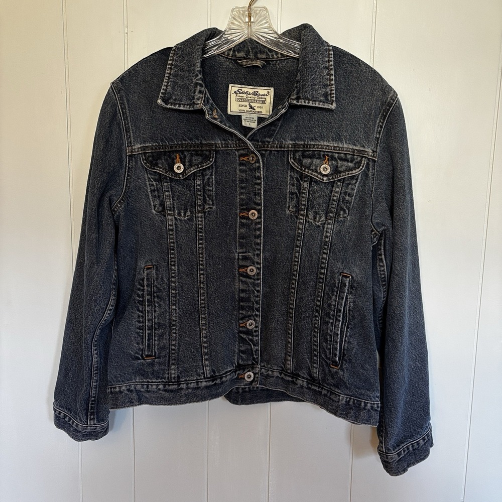 Vintage 90s Eddie Bauer Denim Jacket Mens L 100% Cotton Outdoor Outfitter